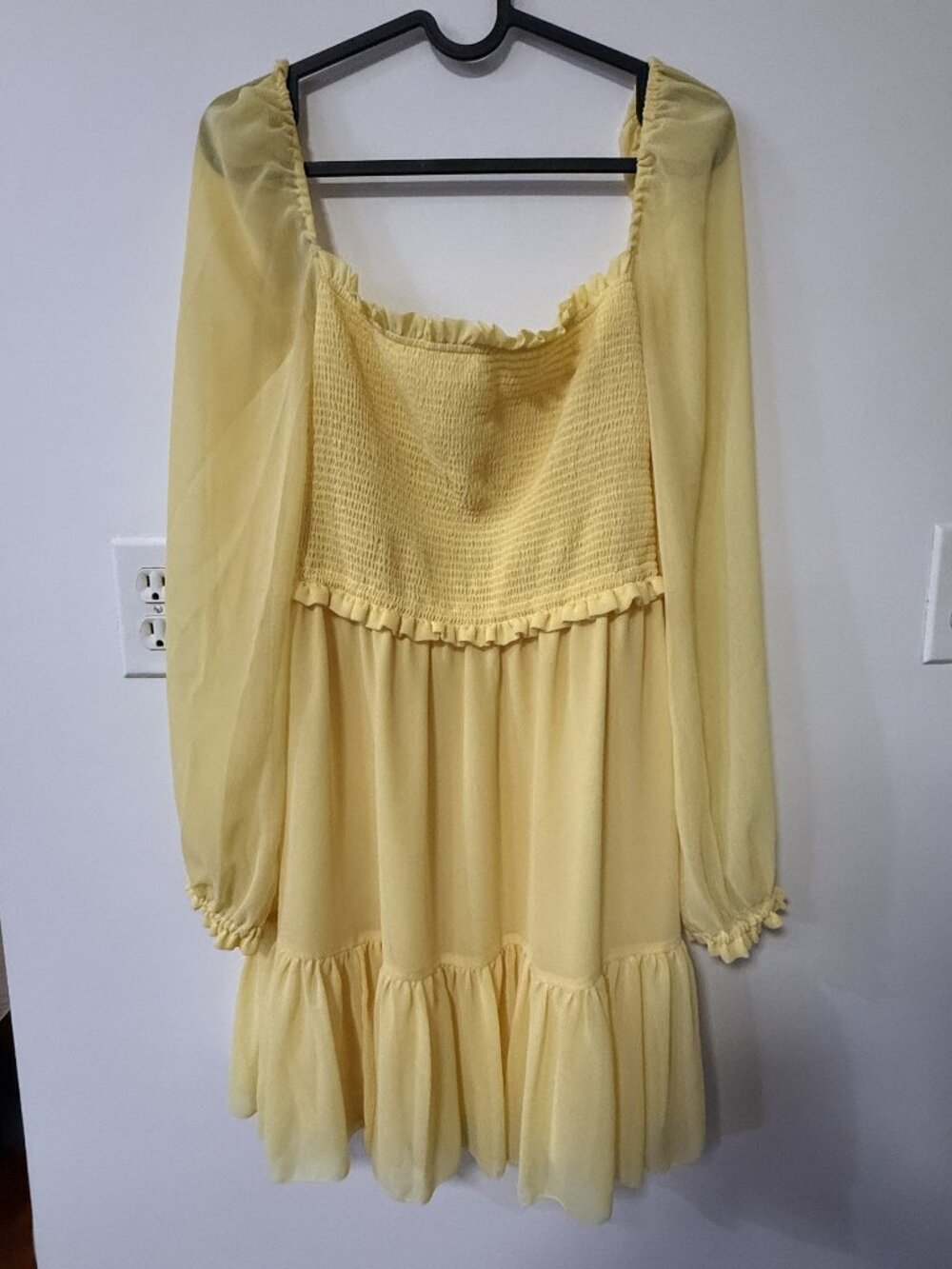 Aritiza Wilfred Tempest Mini Dress Smocked Chiffon in Sunflower Yellow MEDIUM